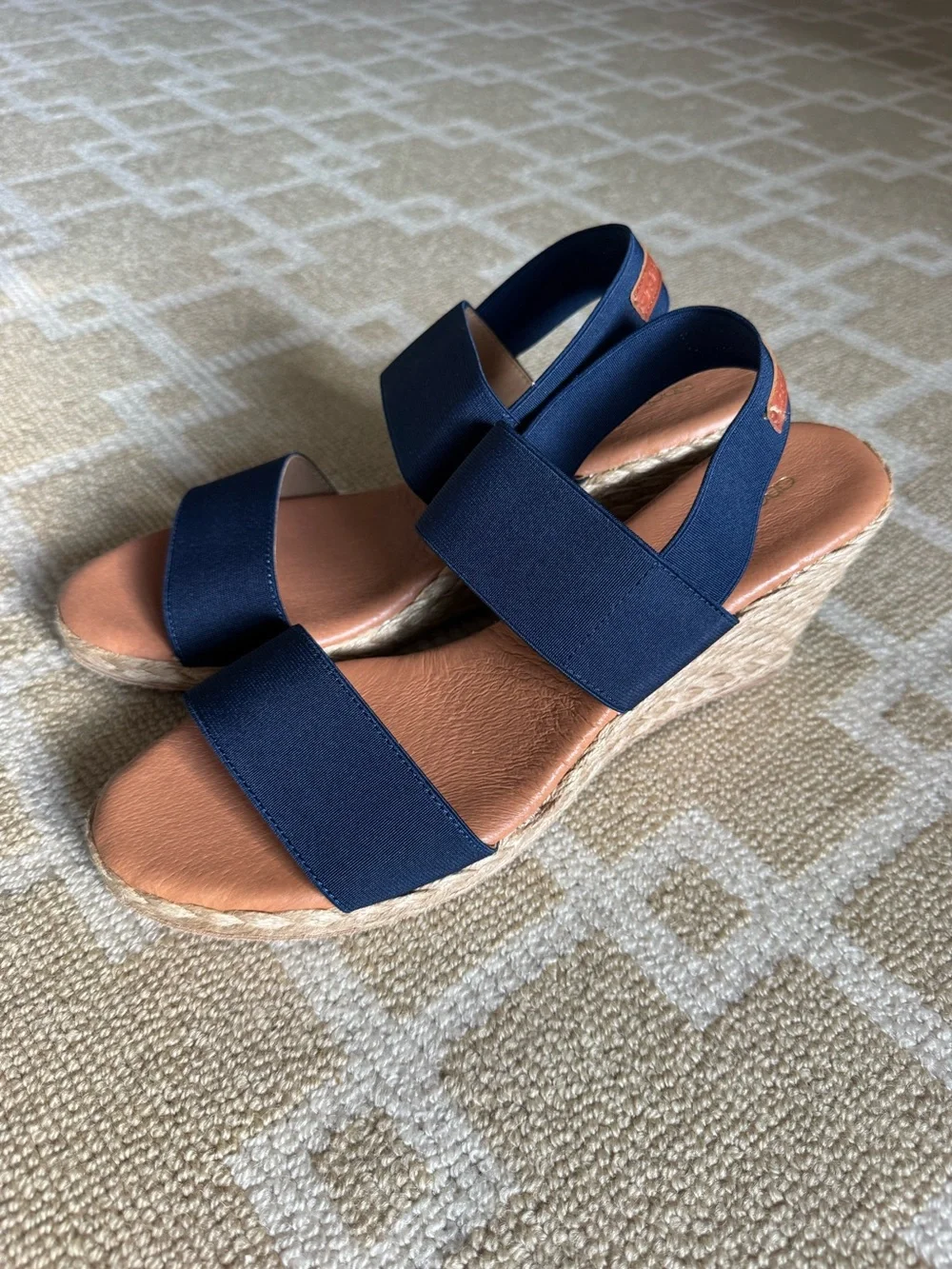 Andre Assous Allison Espadrille Wedge Sandals Navy Elastic Size 11